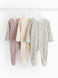 Leopard Print & Oatmeal Sleepsuits 3 Pack 3-6 months