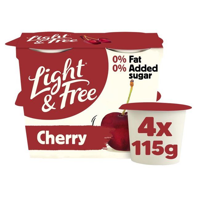 Light & Free Cherry Greek Style 0% Added Sugar Fat Free Yoghurt 4 x 115g