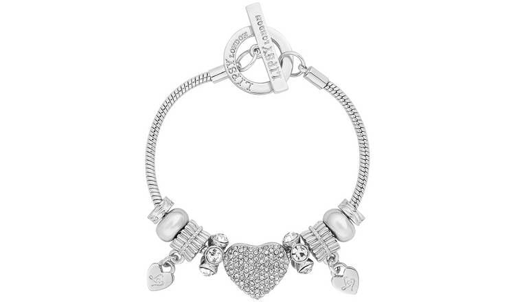 Lipsy Silver Colour Pave Heart Charm Bracelet
