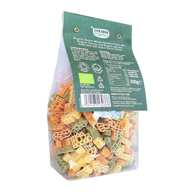 Little Pasta Organics Tri Coloured Travel Shaped Pasta Spinach + Tomato 300g