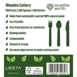 Love The Earth Wooden Cutlery Variety, 500 Pack