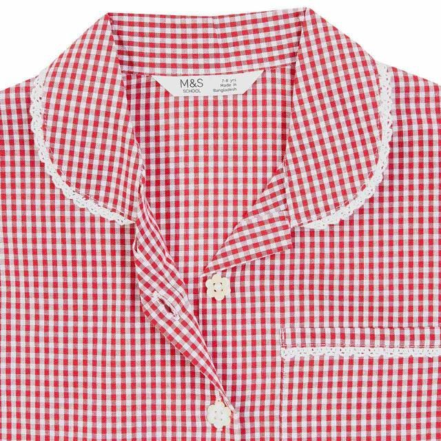 M&S 2pk Girls' Cotton Gingham School Dresses 4-10 Years Red