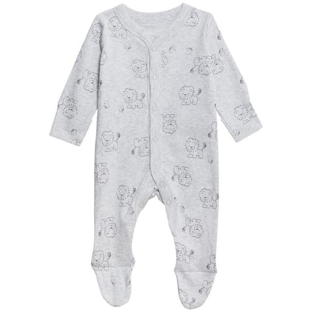 M&S 3 Pack Lion Sleepsuits Silver Grey 0-3 Years