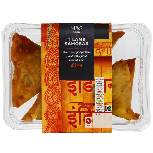 M&S 4 Hand Wrapped Lamb Samosas 200g