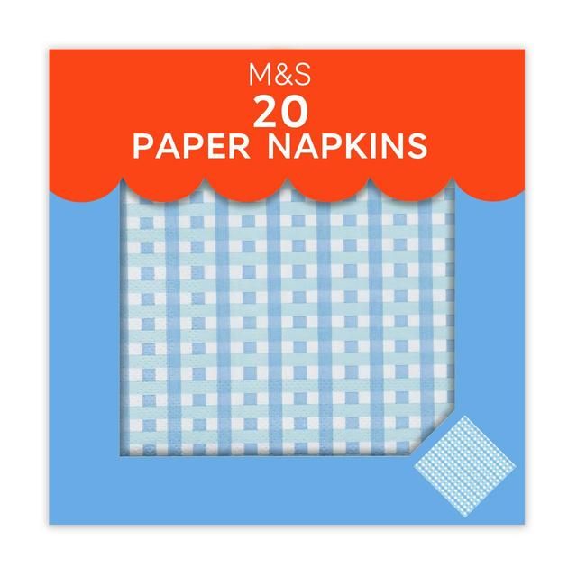 M&S Blue Gingham Paper Napkins 20 per pack