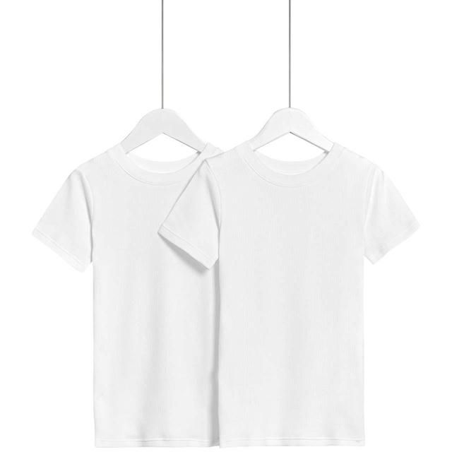 M&S Boys Thermal Cotton Blend Short Sleeve White Vests 2 Pack 2-12 Years
