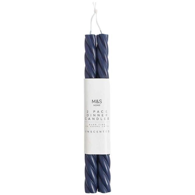 M&S Collection Set of 2 Twisted Dinner Candles Navy 2 per pack