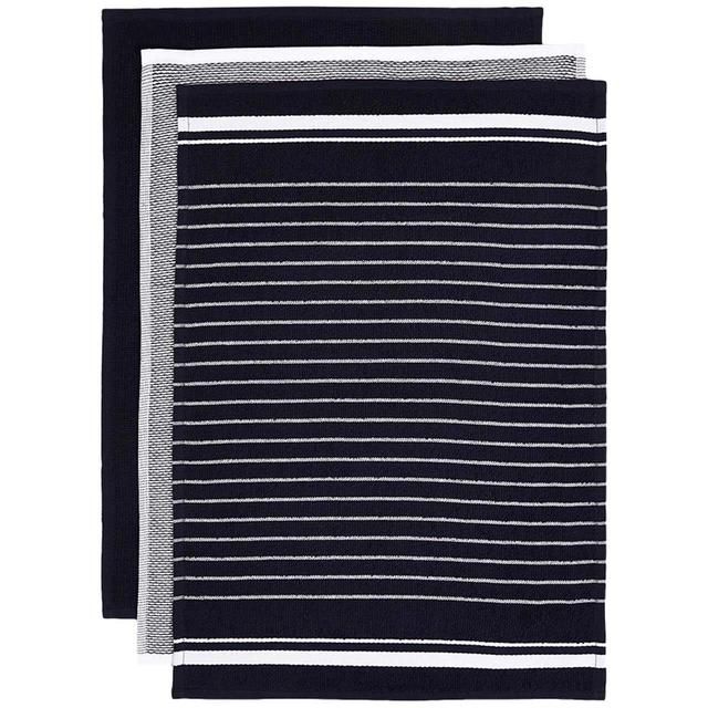 M&S Collection Set of 3 Cotton Rich Kitchen Towels One Size Dark Grey 3 per pack