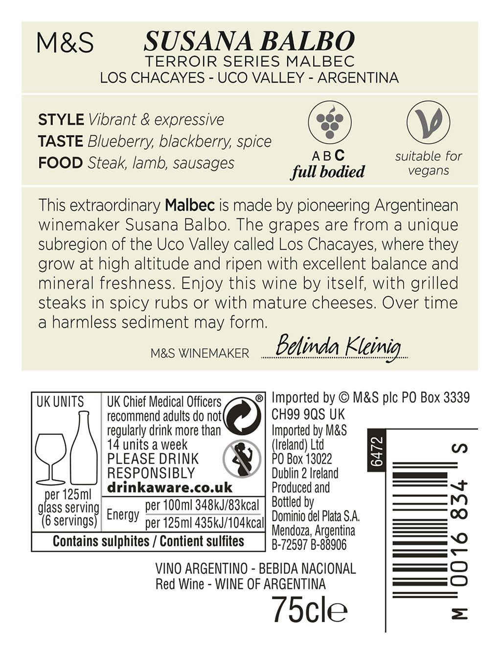 M&S Collection Susana Balbo Malbec - Case of 6