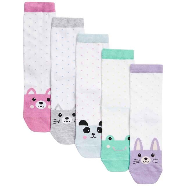 M&S Girls Cotton Rich Spotty Animal Socks 12.5-3.5 Large 5 Pack 5 per pack
