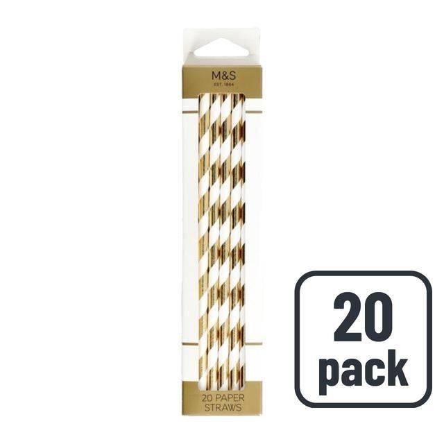 M&S Gold & White Striped Paper Straws 20 per pack