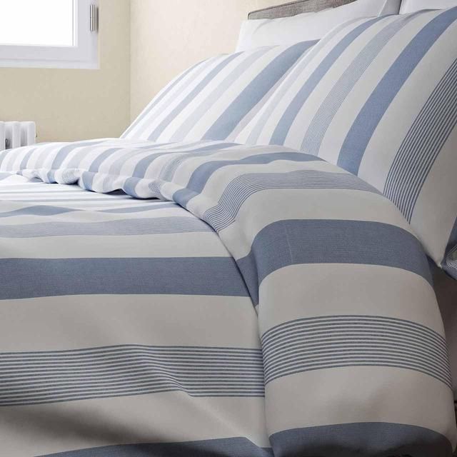 M&S Hadley Pure Cotton Striped Bedding Set Single-Super King Blue Mix