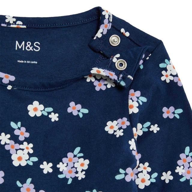 M&S Long Sleeve Floral Print Dress Navy 0-3 Years