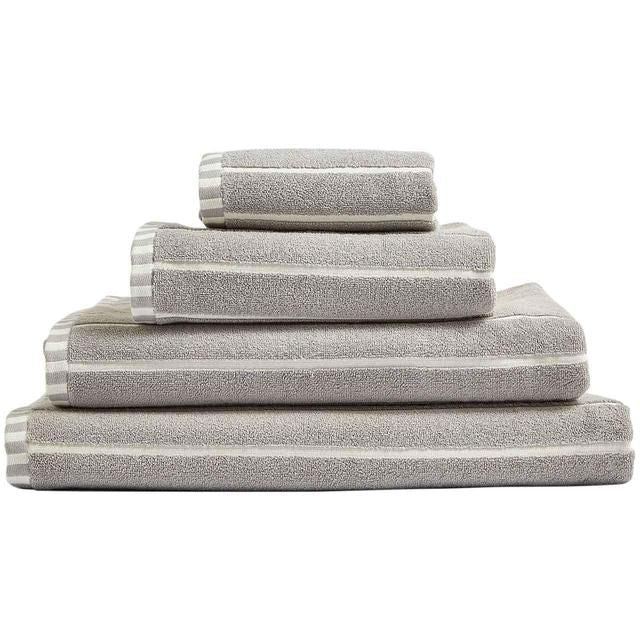 M&S Pure Cotton Carved Stripe Extra Large Towel Light Grey