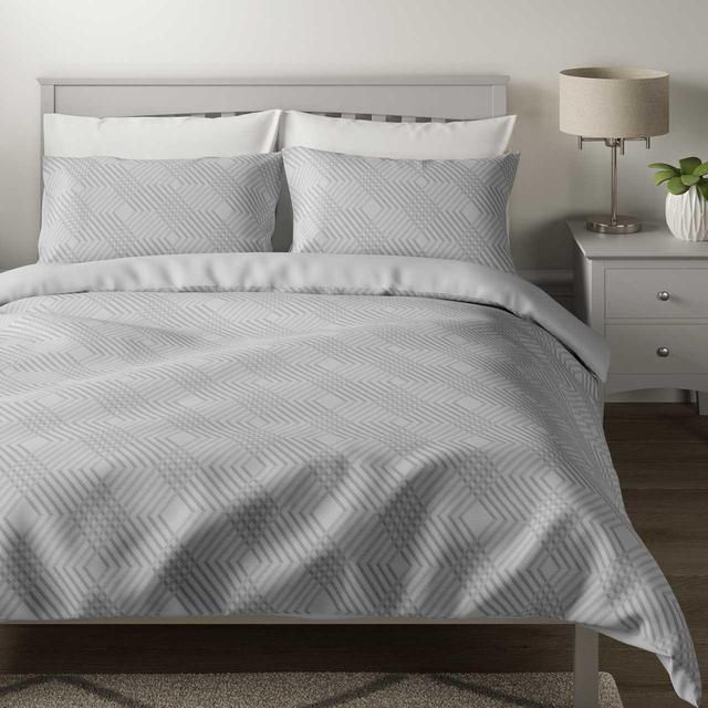 M&S Pure Cotton Geometric Sateen Bedding Set Grey