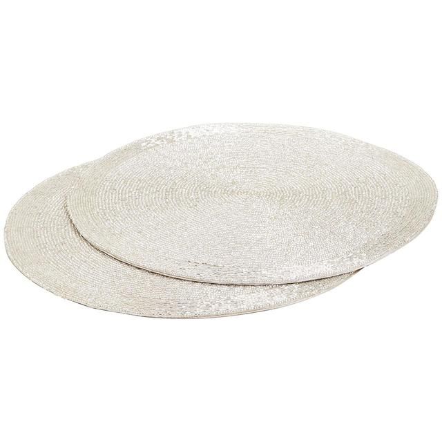 M&S Set of 2 Beaded Placemats Silver 2 per pack