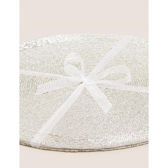 M&S Set of 2 Beaded Placemats Silver 2 per pack