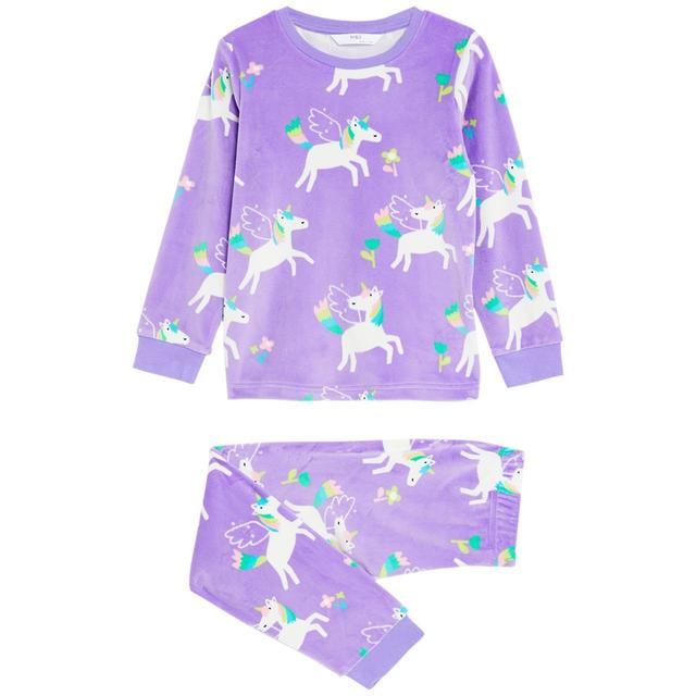 M&S Velour Unicorn Pyjamas 1-1+Y Purple