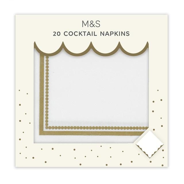 M&S White & Gold Paper Cocktail Napkins   20 per pack