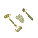 Livingandhome 3 Pcs Jade Facial Set with Gua Sha & Rollers