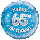 Oaktree 18 Inch Happy 65th Birthday Blue Holographic Balloon