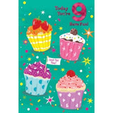 Simon Elvin Cupcake 9th Birthday Card (Pack of 6)