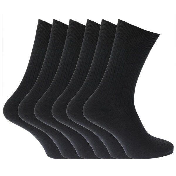 Mens 100% Cotton Ribbed Socks (Pack Of 6) (UK Shoe 6-11)