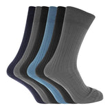 Mens 100% Cotton Ribbed Socks (Pack Of 6) (UK Shoe 6-11) Black/Grey/Blue / 310.0G