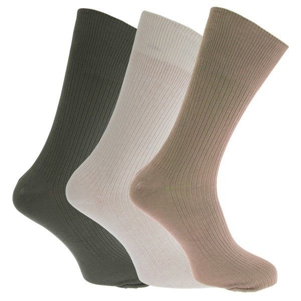Mens Big Foot Non Elastic Diabetic Socks (3 Pair) (UK 6-11) Olive/Cream/Beige / 1EA