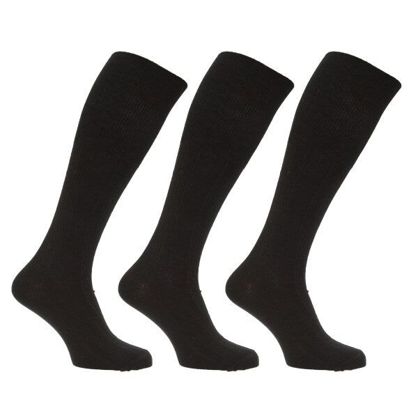 Mens Long Length Ribbed Socks (Pack Of 3) (UK 6-11) Black / 250.0EA