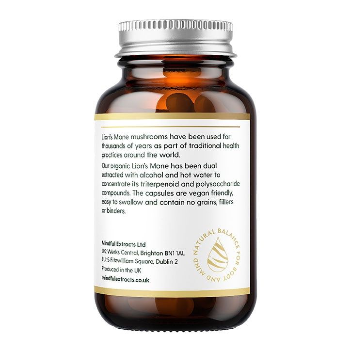 Mindful Extracts Organic Lion’s Mane Mushroom Extract 60 Vegan Capsules