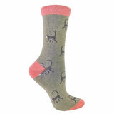 Miss Sparrow Ladies Animal Design Bamboo Socks 4-7 UK Monkey (Olive) / 1EA