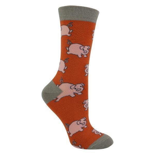 Miss Sparrow Ladies Animal Design Bamboo Socks 4-7 UK Piglet (Orange) / 1EA