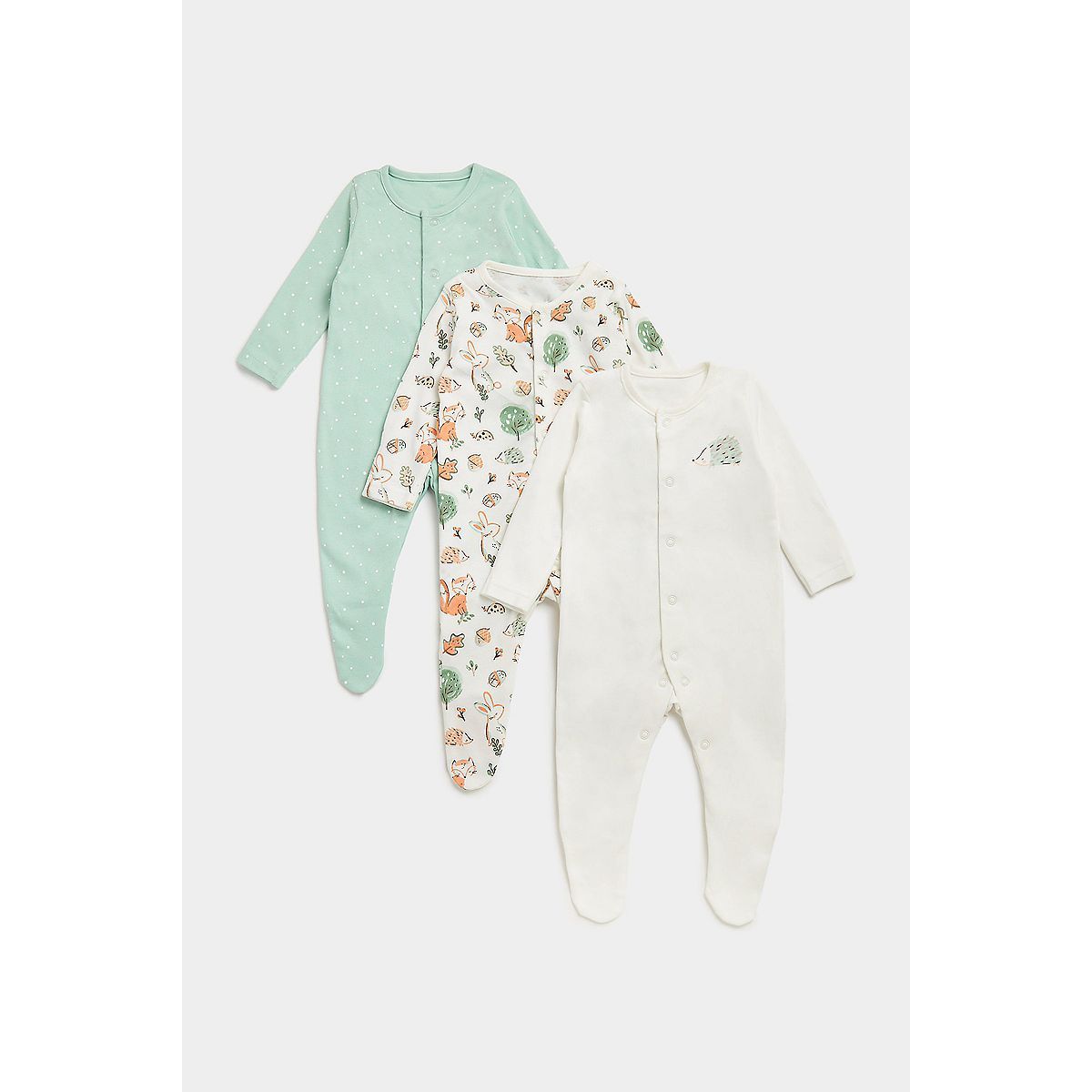 Mothercare Woodland Baby Sleepsuits - 3 Pack