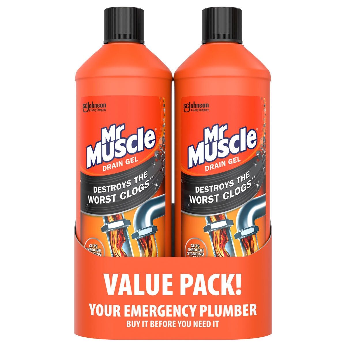 Mr Muscle Kitchen + Bathroom Drain Gel, 2 x 1L