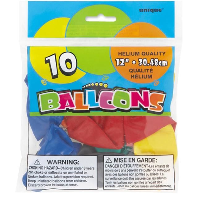 Multicoloured 30cm Latex Party Balloons 10 per pack