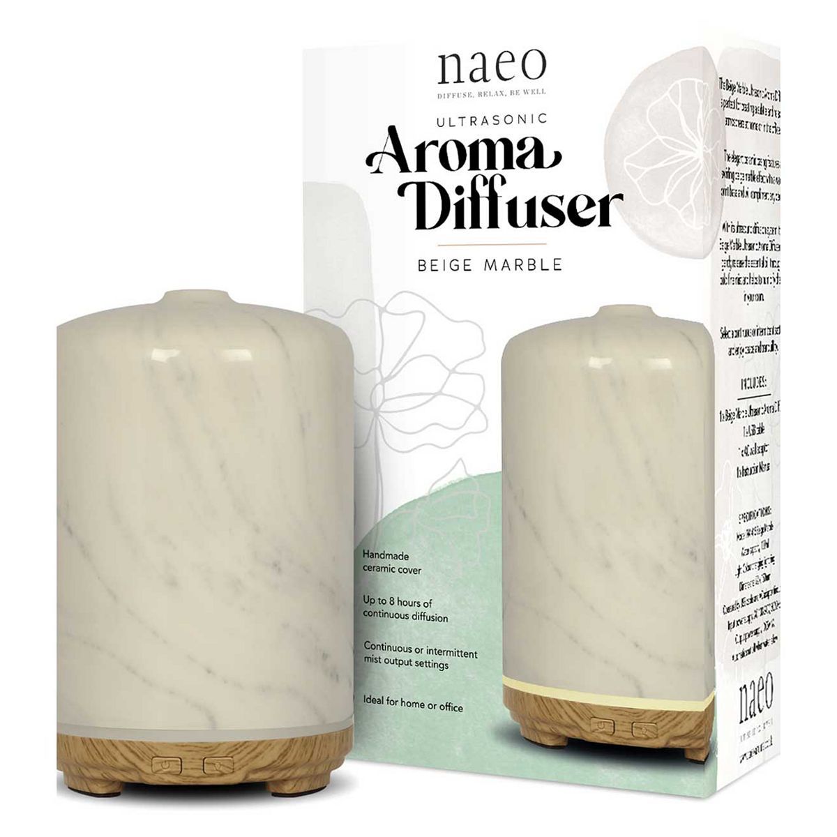 Naeo Beige Marble Ceramic Diffuser with Wood Grain Base