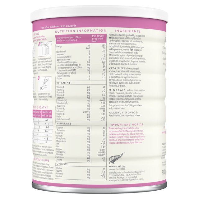 Nannycare 1 First Infant Goat Milk based Powder From Birth 900g