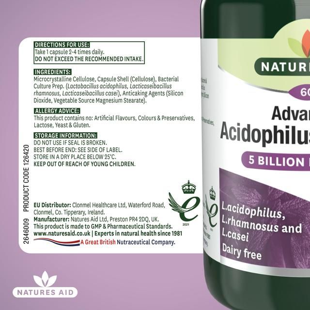 Natures Aid Advanced Acidophilus Complex Supplement Capsules 60 per pack