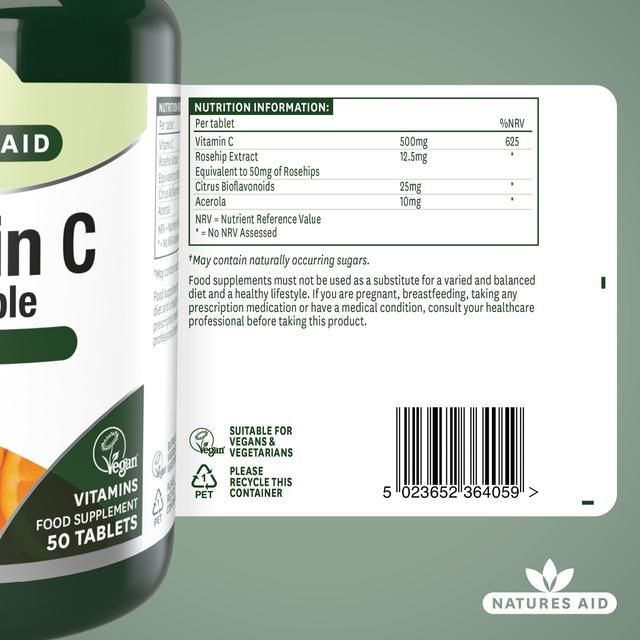 Natures Aid Chewable Vitamin C Supplement Capsules 500mg 50 per pack