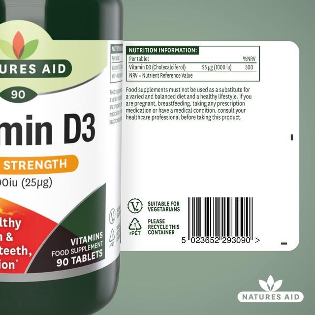 Natures Aid High Strength Vitamin D3 Tablets 1000iu 90 per pack