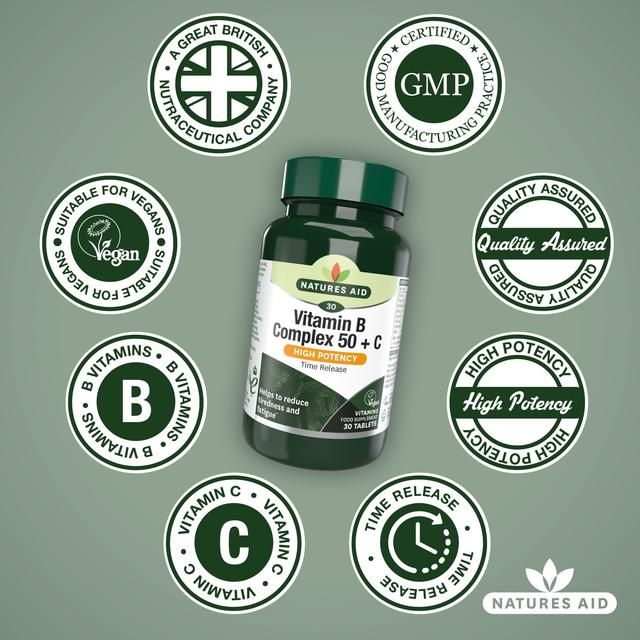 Natures Aid Vitamin B Complex 50 + C Supplement Tablets 30 per pack