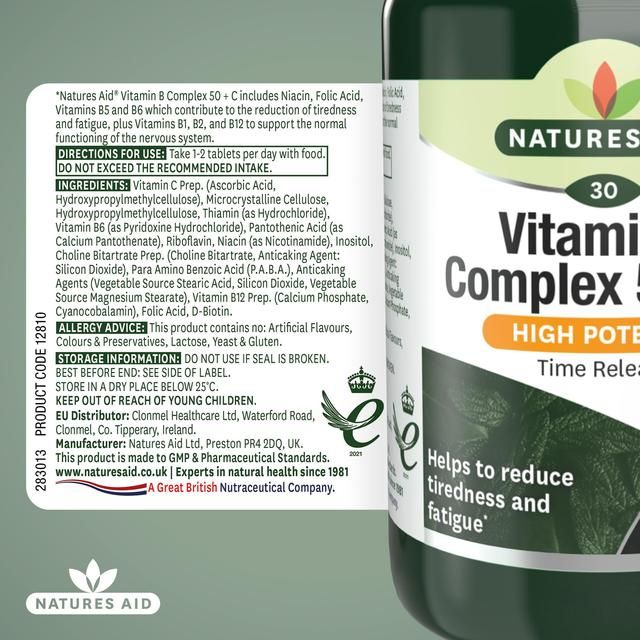 Natures Aid Vitamin B Complex 50 + C Supplement Tablets 30 per pack
