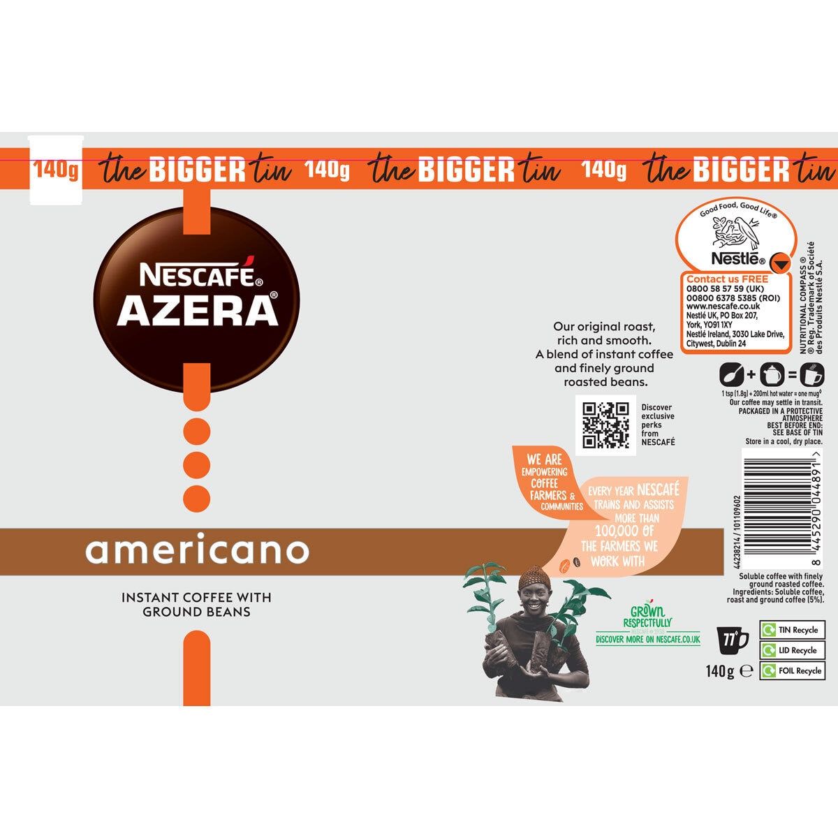 Nescafé Azera Americano Coffee with Ground Beans, 3 x 140g