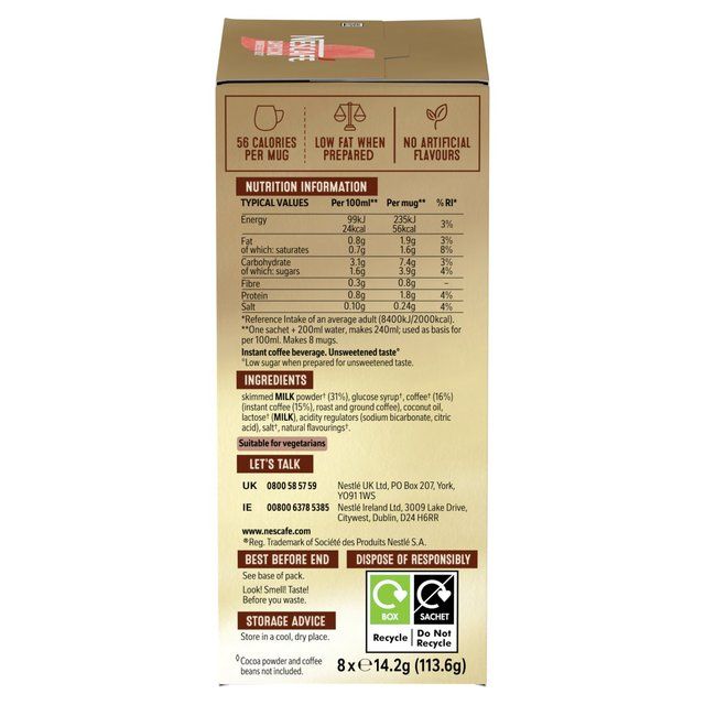 Nescafe Gold Cappuccino Unsweetened Instant Coffee 8 Sachets 8 per pack