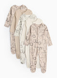 Neutral Safari Print Long Sleeve Sleepsuits 5 Pack Up to 3 mths