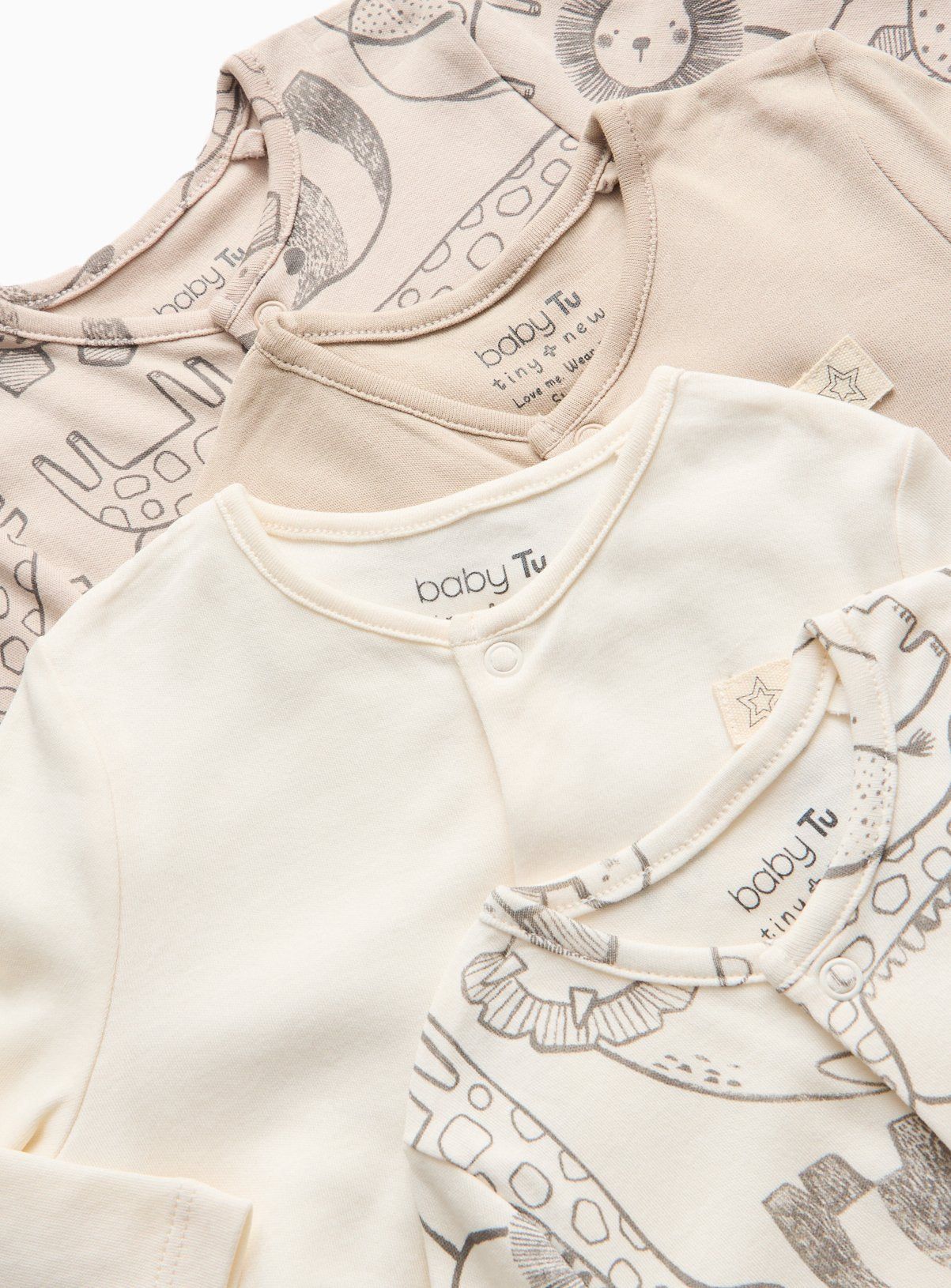 Neutral Safari Print Long Sleeve Sleepsuits 5 Pack Up to 3 mths