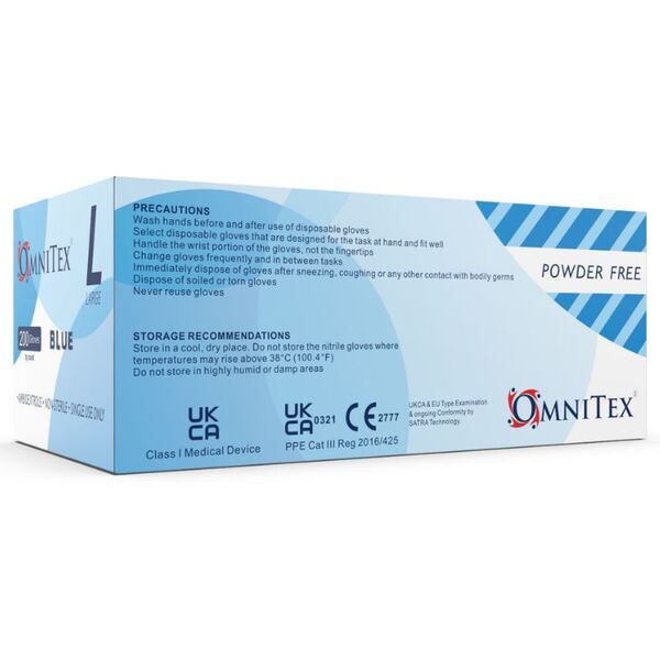 Omnitex Disposable Blue Nitrile Gloves- Large | Box-200pcs