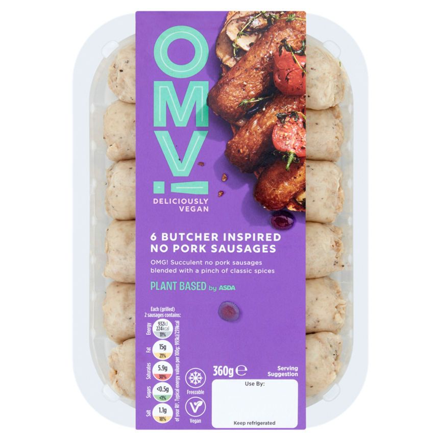 OMV! Deliciously Vegan 6 Butcher Inspired No Pork Sausages 360g