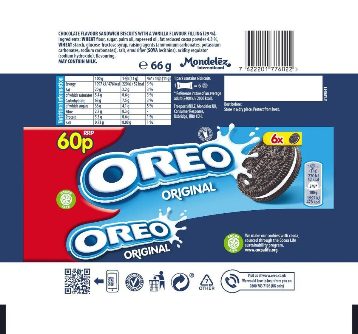 Oreo Original Sandwich Biscuit Snack Pack, 20 x 66g